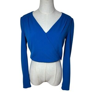 Bebe Royal Blue V Neck Long Sleeve Wrap Crop Top Shirt XS Y2K Night Out